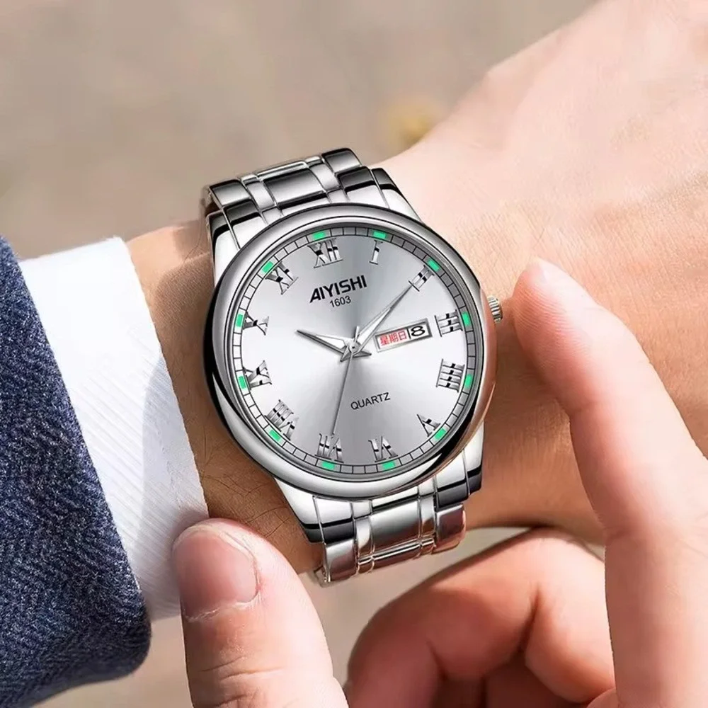 Dofia Xiaoya Aiyishi 1603 Men Quartz Watch White Dial Silver Tone Gift Box w/ S